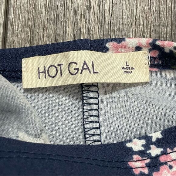 NWT Hot Gal 3/4 Sleeve Floral Mini Dress Navy Blue With Pink White Flowers Large - Picture 10 of 11
